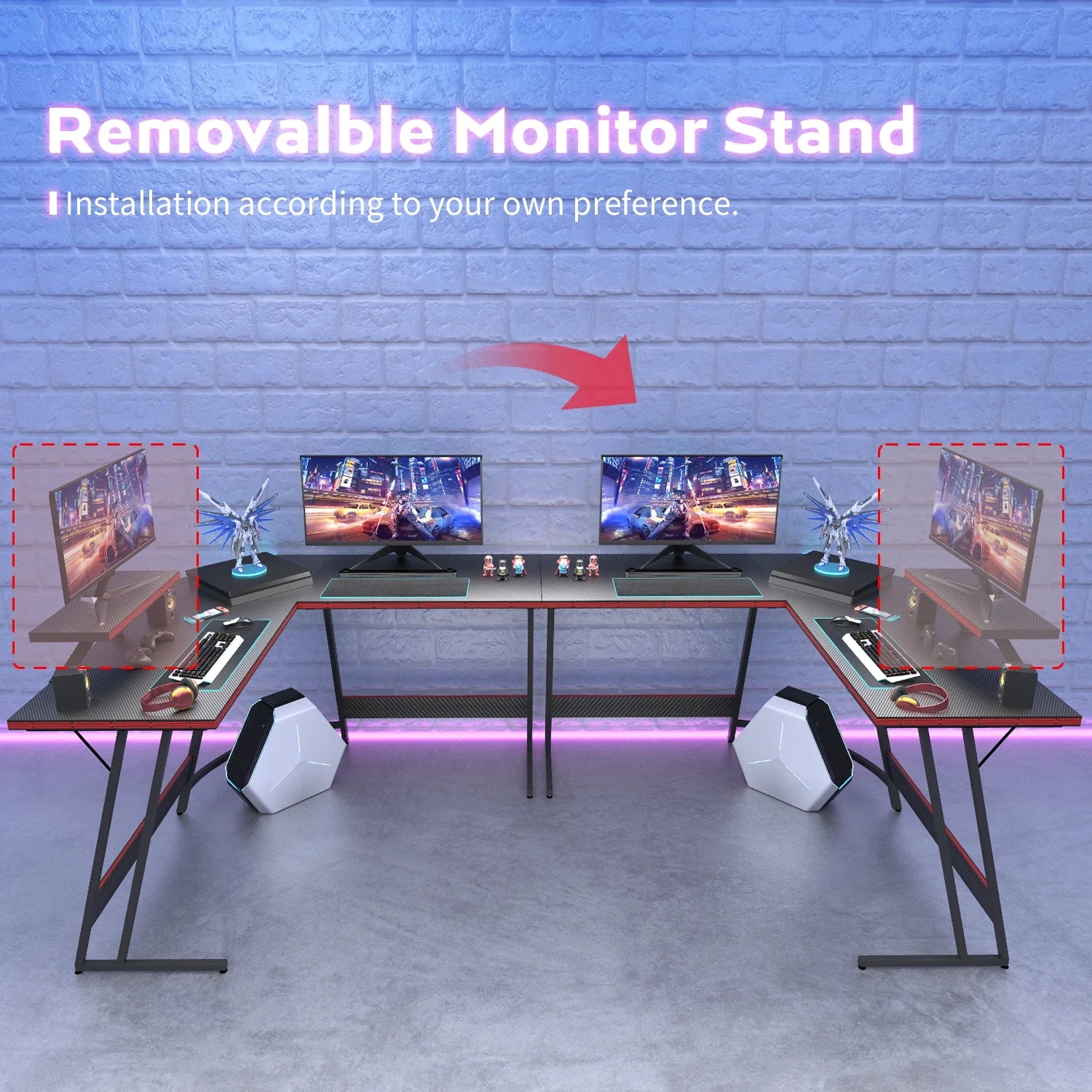 51.2" L-Shaped Gaming Desk with Carbon Fiber Surface, Black