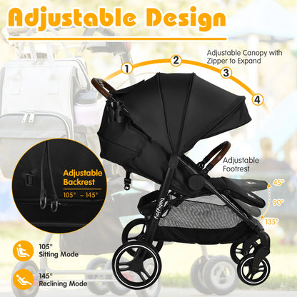 Premium High Landscape Baby Stroller with Expandable Canopy and Footmuff for Infants and Toddlers (0-3 Years), Lightweight Design, Black