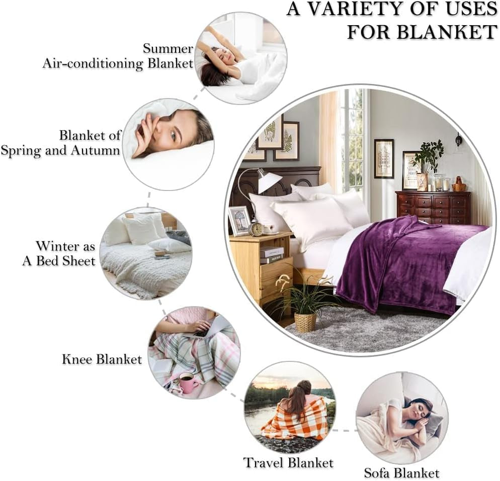 Purple Flannel Fleece Throw Blanket - Ultra-Soft Plush Microfiber Solid Blanket for Couch, Bed, Chair, and Sofa - Cozy Lightweight Design - 50x60 Inches