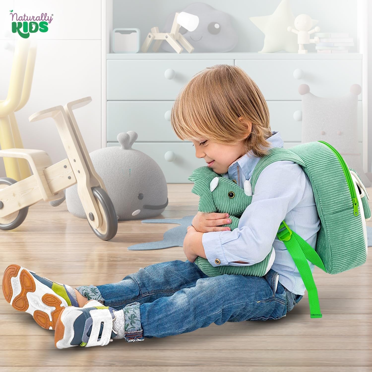 Green Triceratops Plush Stuffed Animal - Ideal Dinosaur Gift for Children Aged 3-5, Toddler Backpack for Boys and Girls
