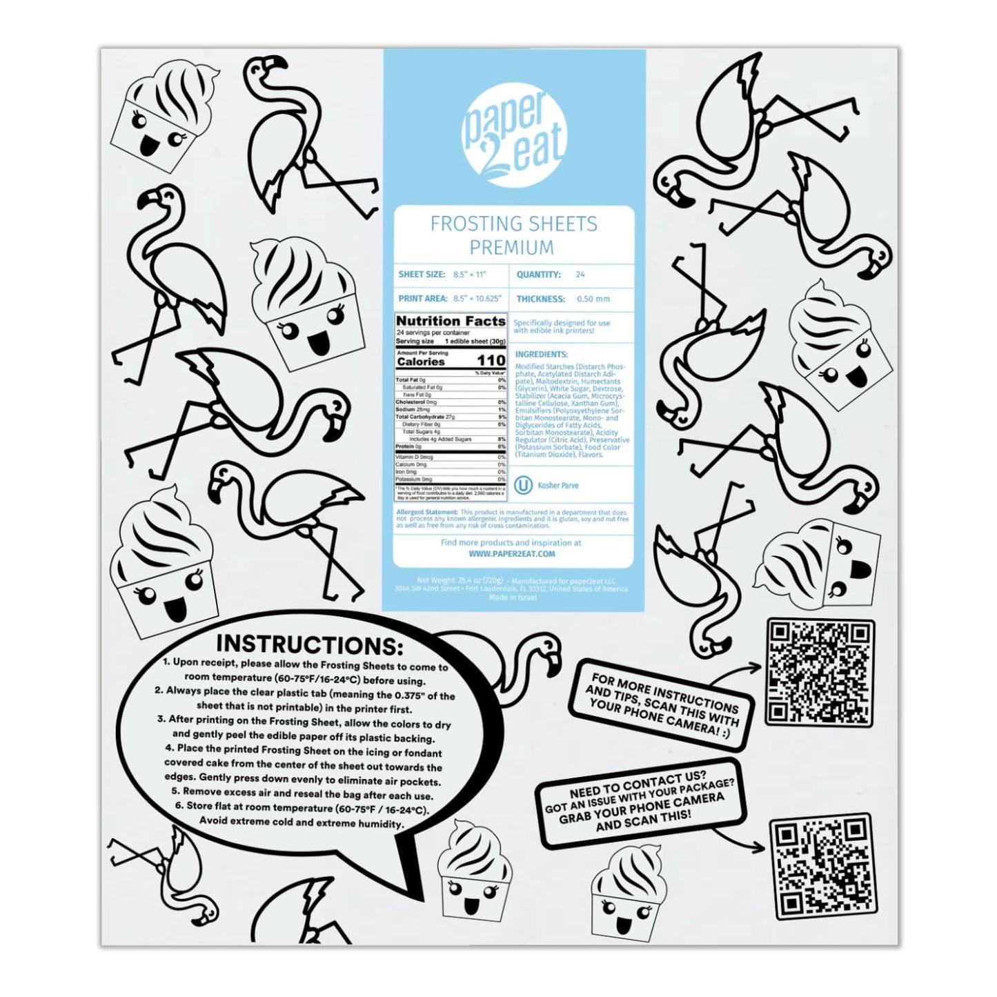 Frosting Sheets Premium 8.5“ X 11“ – 24 Count – White Edible Icing Sheets - Kosher Certified