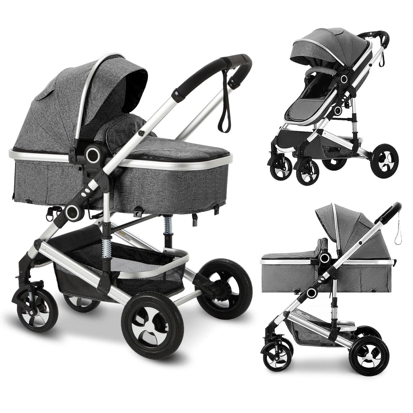 Convertible 3-in-1 Baby Stroller with Spacious Seating and Adjustable Canopy, 24 lbs, Dark Grey