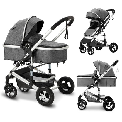 Convertible 3-in-1 Baby Stroller with Spacious Seating and Adjustable Canopy, 24 lbs, Dark Grey