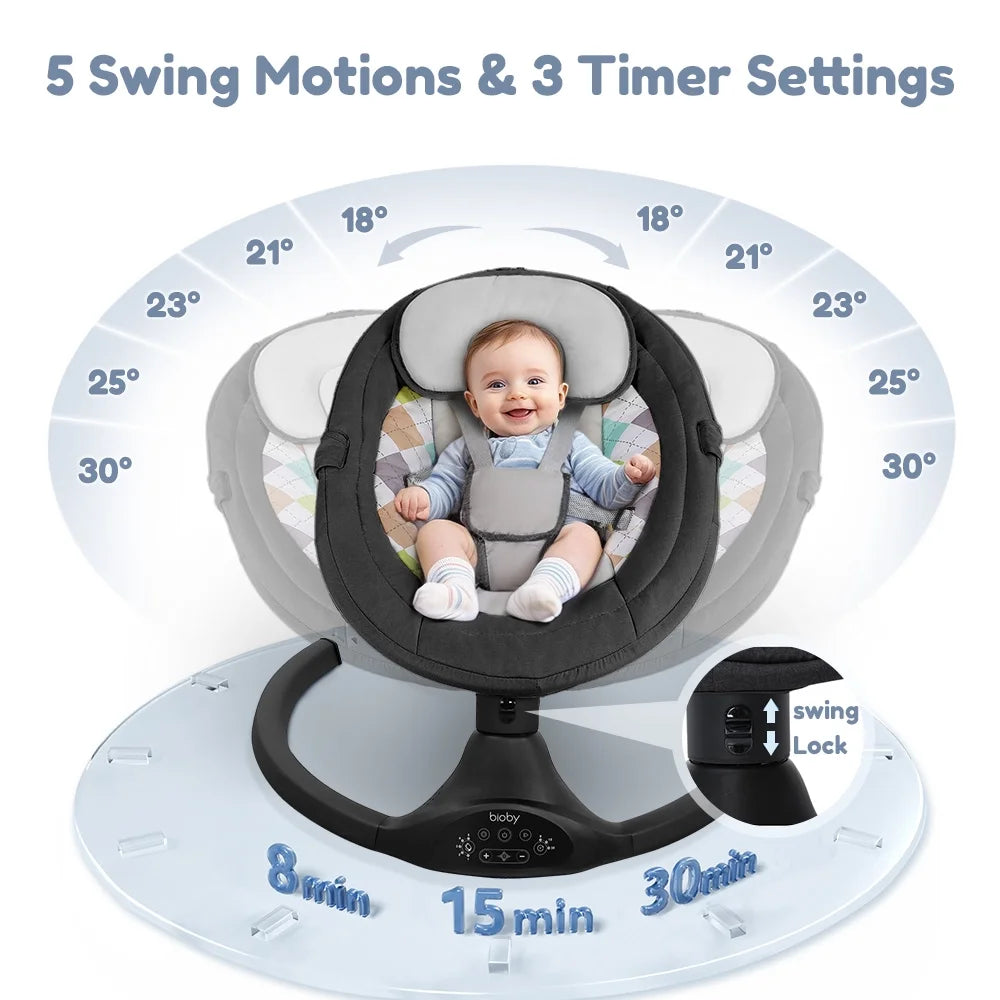 Electric Baby Swing and Rocker with Remote Control, Five Adjustable Sway Speeds, Bluetooth Music Connectivity - Black