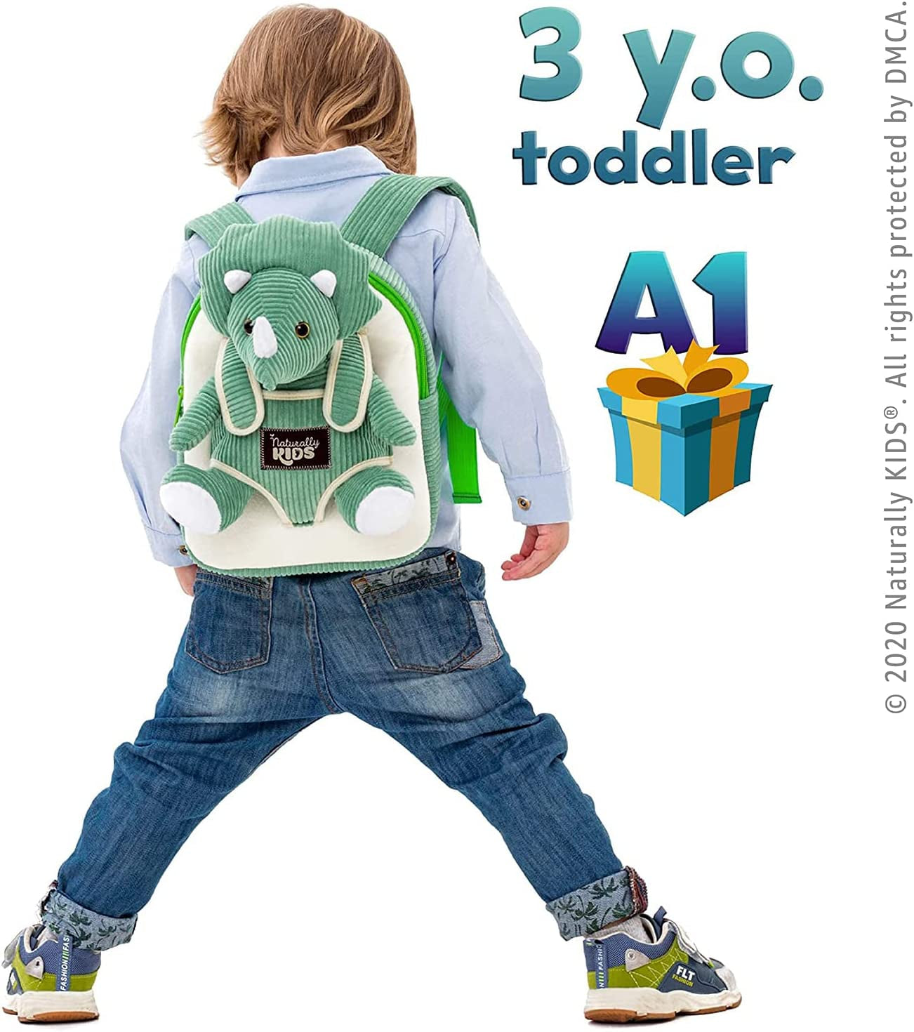 Green Triceratops Plush Stuffed Animal - Ideal Dinosaur Gift for Children Aged 3-5, Toddler Backpack for Boys and Girls