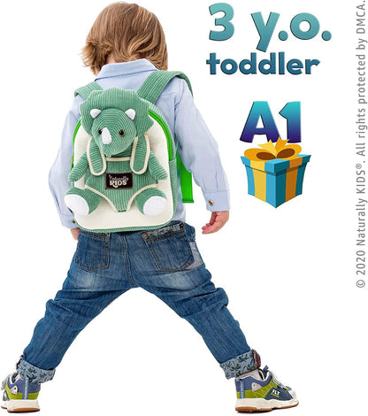 Green Triceratops Plush Stuffed Animal - Ideal Dinosaur Gift for Children Aged 3-5, Toddler Backpack for Boys and Girls