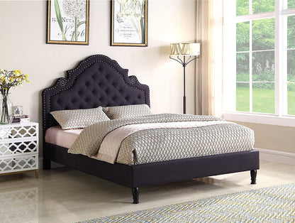 Premiere Classics 51" Tall King Platform Bed with Upholstered Headboard and Slats - Black Linen