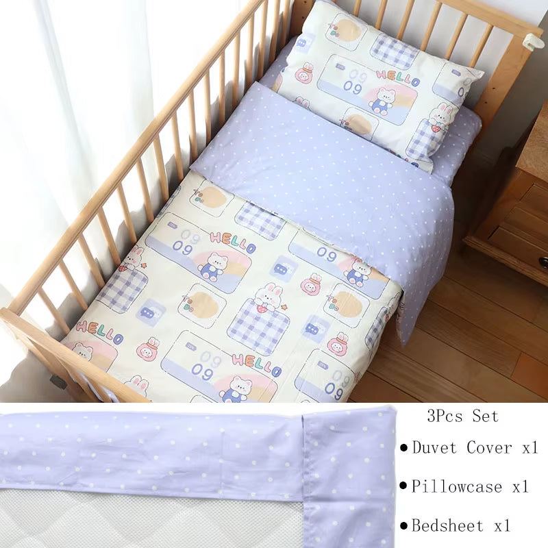 3-Piece Cotton Baby Crib Bedding Set for Boys and Girls, Includes Pillowcase, Sheet, and Duvet Cover, Ideal for Children's Room Decoration