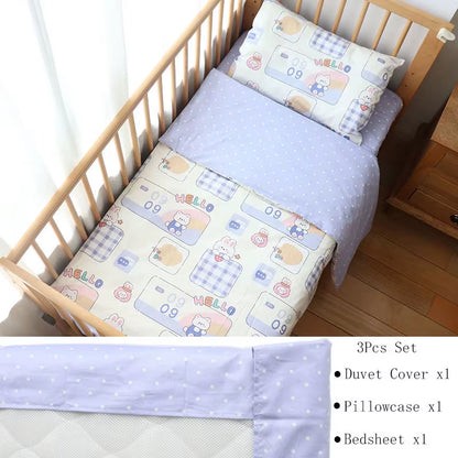 3-Piece Cotton Baby Crib Bedding Set for Boys and Girls, Includes Pillowcase, Sheet, and Duvet Cover, Ideal for Children's Room Decoration