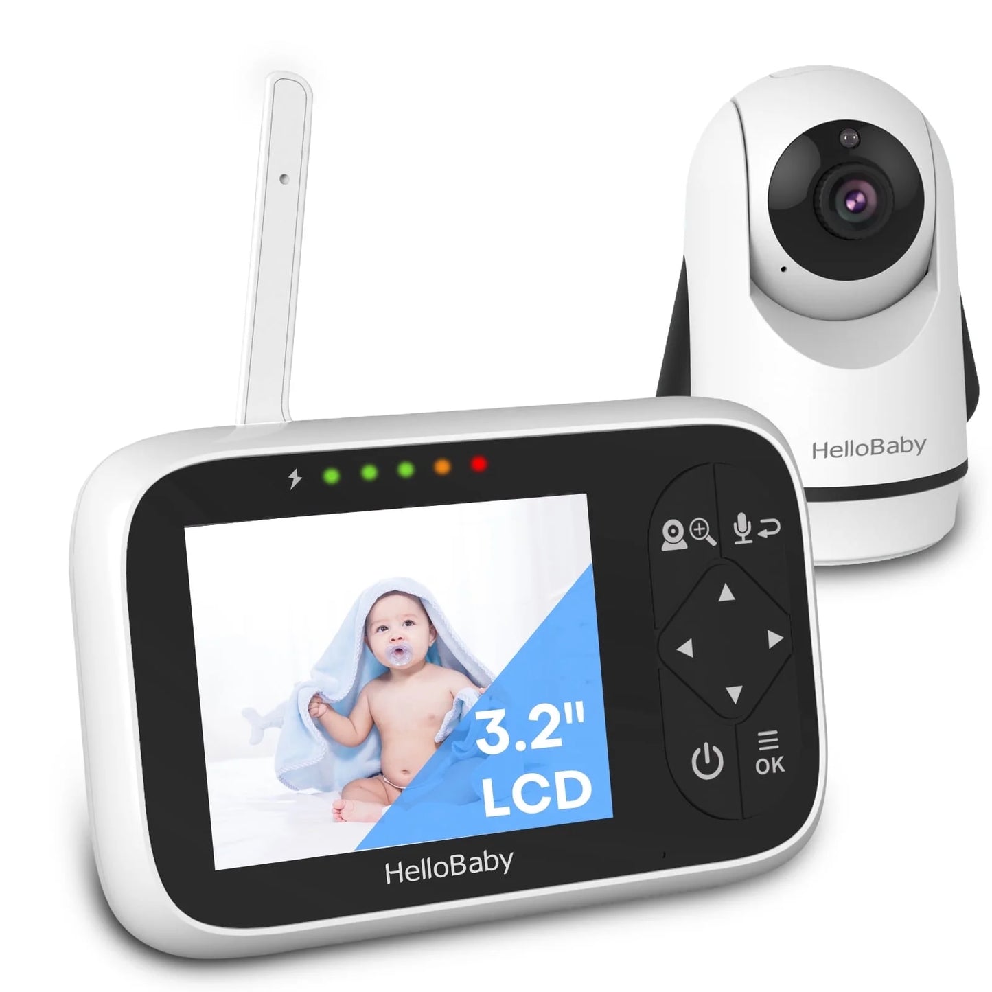 Hb6336 Non-WiFi Baby Monitor with Camera and Audio, 3.2" IPS Color Display, Remote Pan and Zoom, Infrared Night Vision, 1000 Ft Range, Wall Mountable
