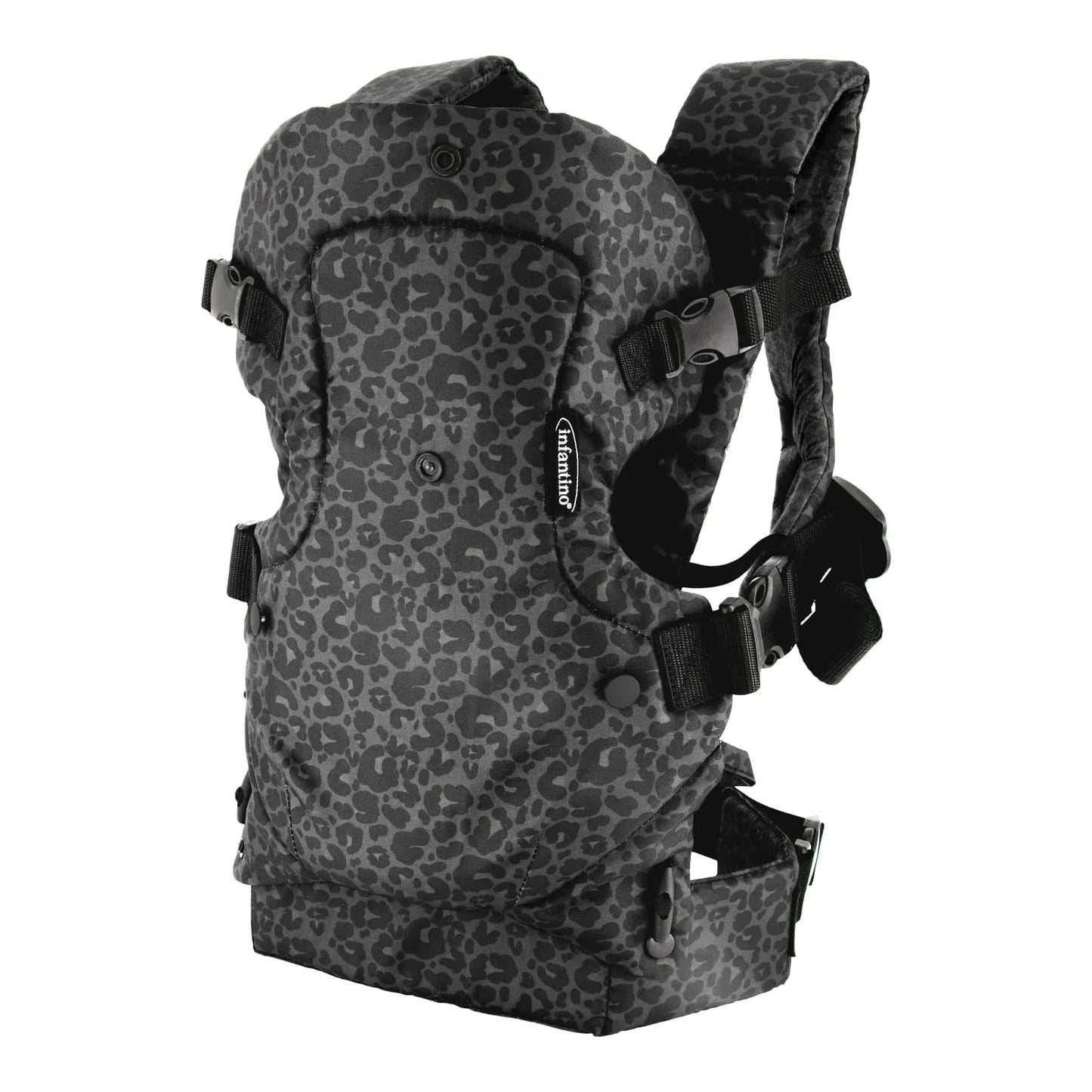 4-in-1 Convertible Baby Carrier - Unisex Multi-Position Design for Infants (0+ Months, 8-32 lbs) in Black and Gray Leopard Print