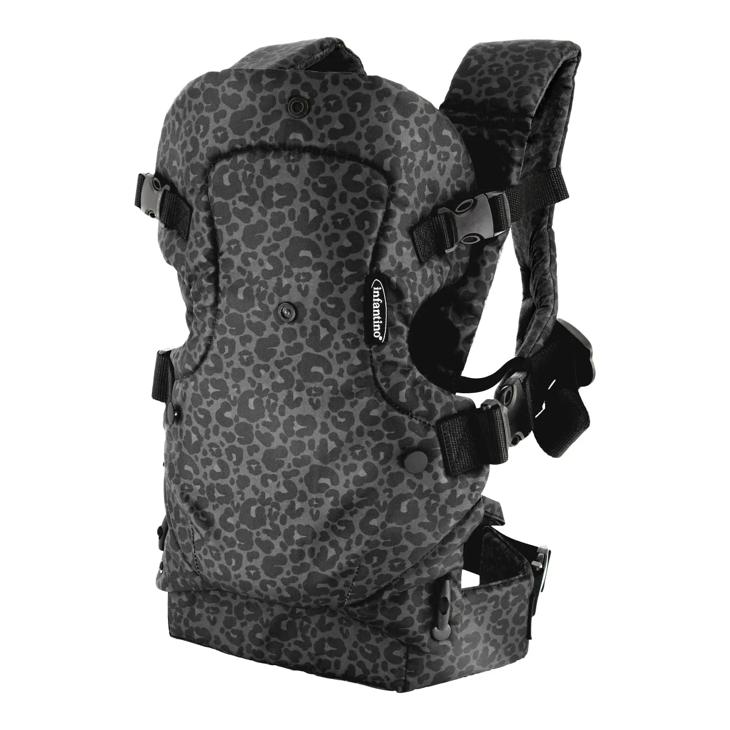 4-in-1 Convertible Baby Carrier - Unisex Multi-Position Design for Infants (0+ Months, 8-32 lbs) in Black and Gray Leopard Print
