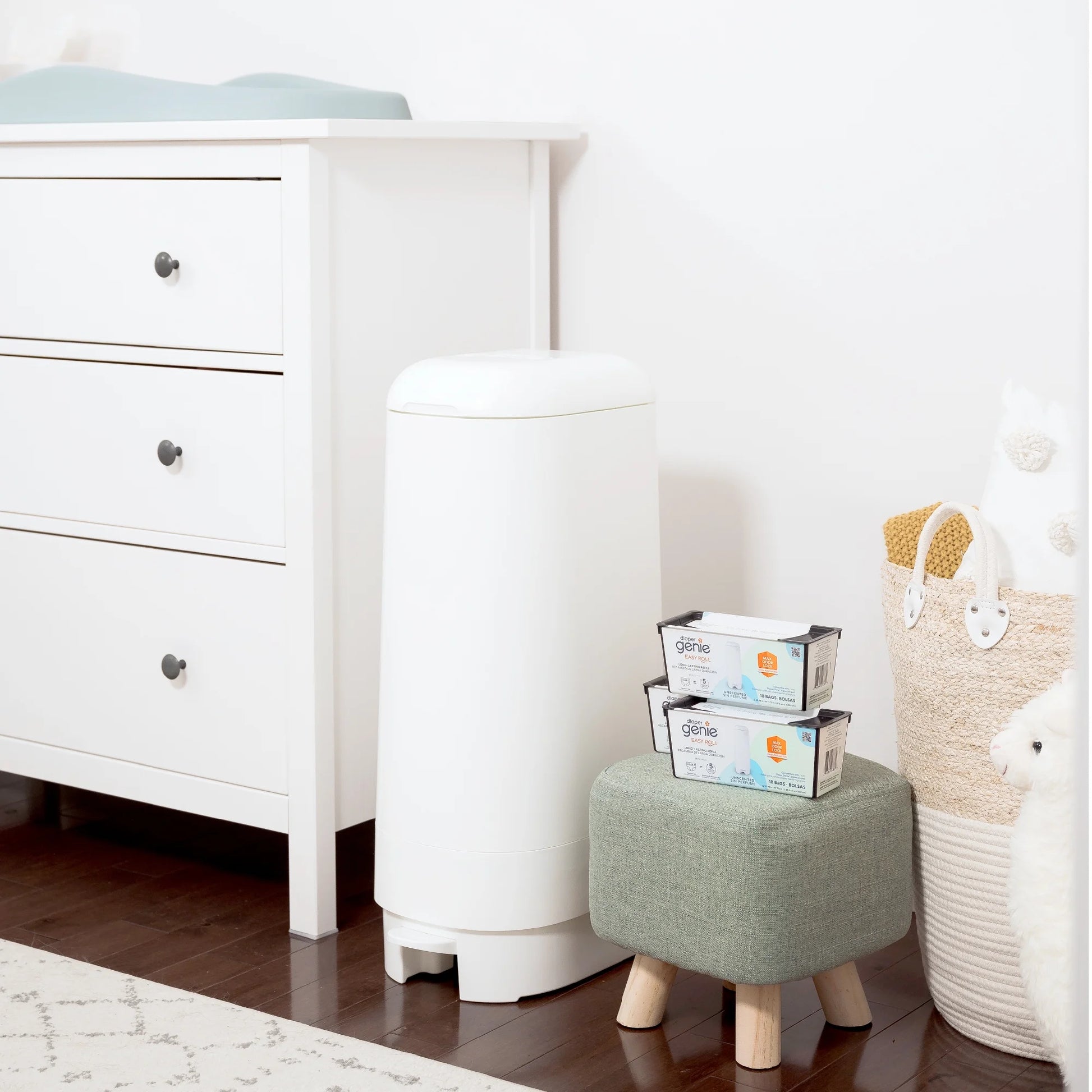 Premium White Gift Set: Includes 1 Diaper Pail and 48 Convenient Refill Bags