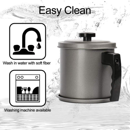 Bacon Grease Container with Strainer- 1.3 L or 5.2 Cup Iron Kitchen Oil Storage Can with Fine Mesh Strainer for Storing Hot Frying Oil, Fat (Gray)