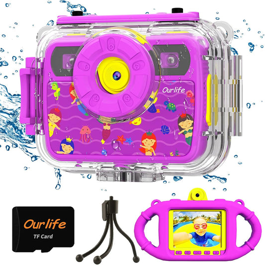 Children's Waterproof 1080P HD Digital Camera with 2.4'' IPS Screen, Fill Lights, and Selfie Capability, Complete with TF Card and Silicone Grip
