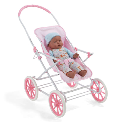 3-in-1 Pink Gingham Doll Pram, Carrier, and Stroller Set