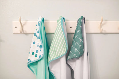 Newborn Baby Hooded Towel Set - Soft Terry Bath Towels for Infants, Set of 3 in Green Dots