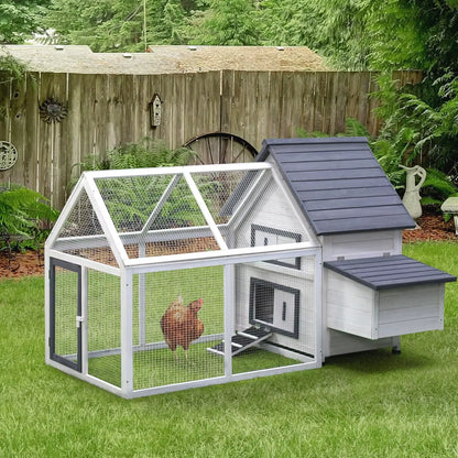 65-Inch Wooden Chicken Coop with Detachable Run, Outdoor Poultry House with Nesting Box and Removable Tray