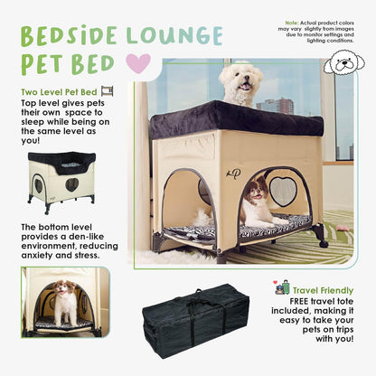 Bedside Lounge Pet Bed, Raised Bunk Bed for Medium Size Pets for Cats & Dogs, Zebra Vibes Design