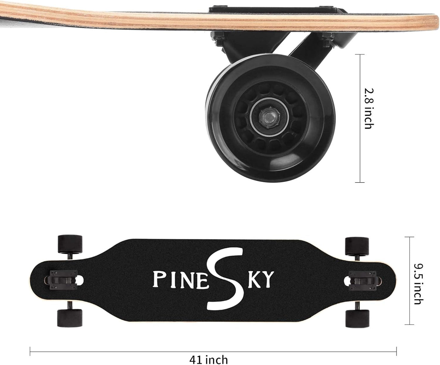 41-Inch Complete Longboard Skateboard - 8-Ply Natural Maple Cruiser for Cruising, Carving, Freestyle, and Downhill Riding with T-Tool