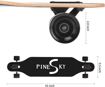 41-Inch Complete Longboard Skateboard - 8-Ply Natural Maple Cruiser for Cruising, Carving, Freestyle, and Downhill Riding with T-Tool