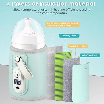 Insulated Baby Bottle Warmer Bag - USB Rechargeable Milk and Water Heater for Outdoor Travel