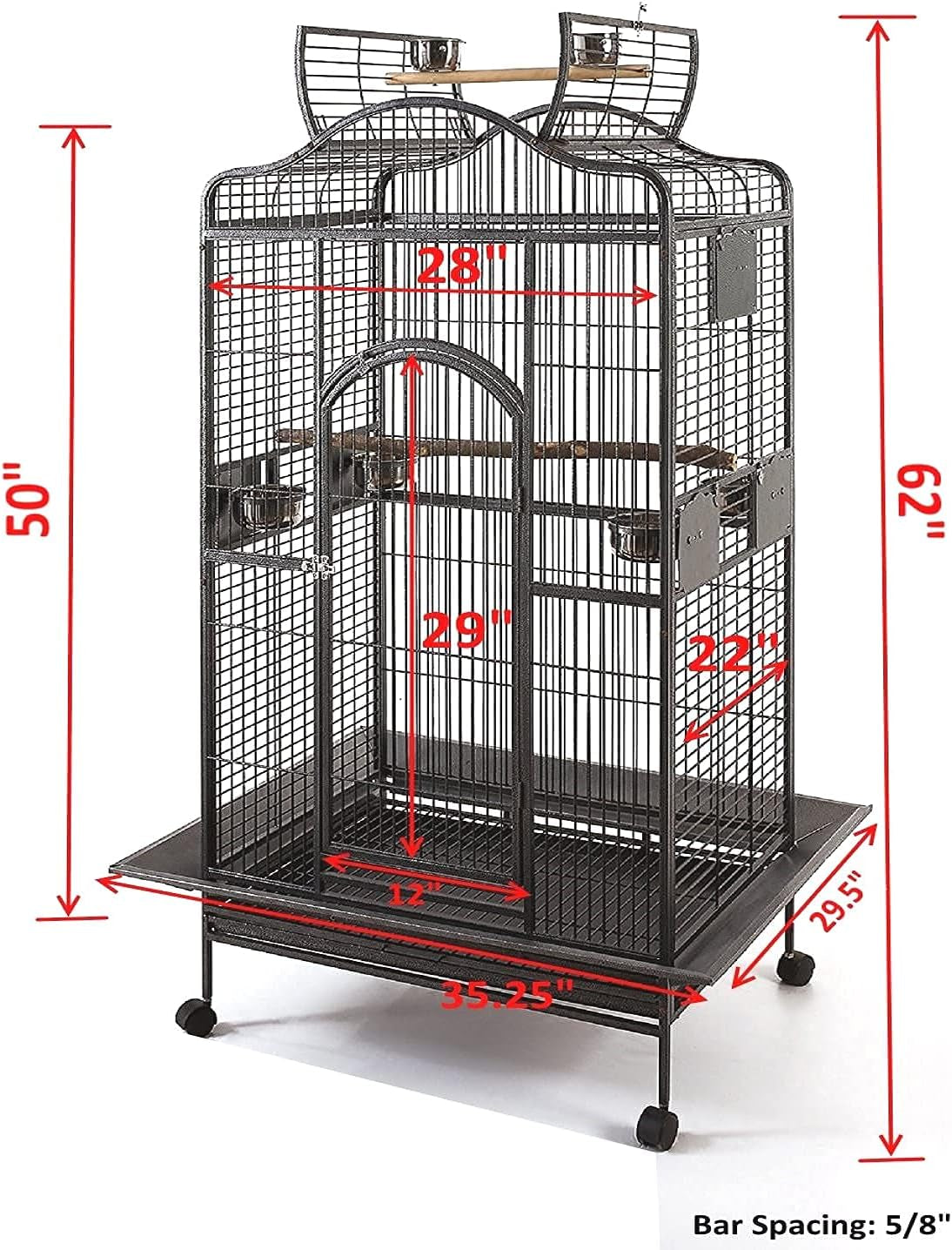New Large Wrought Iron Open/Close Play Top Bird Parrot Cage, Include Metal Seed Guard Solid Metal Feeder Nest Doors (28" W X 22" D X 59" H Black Vein)