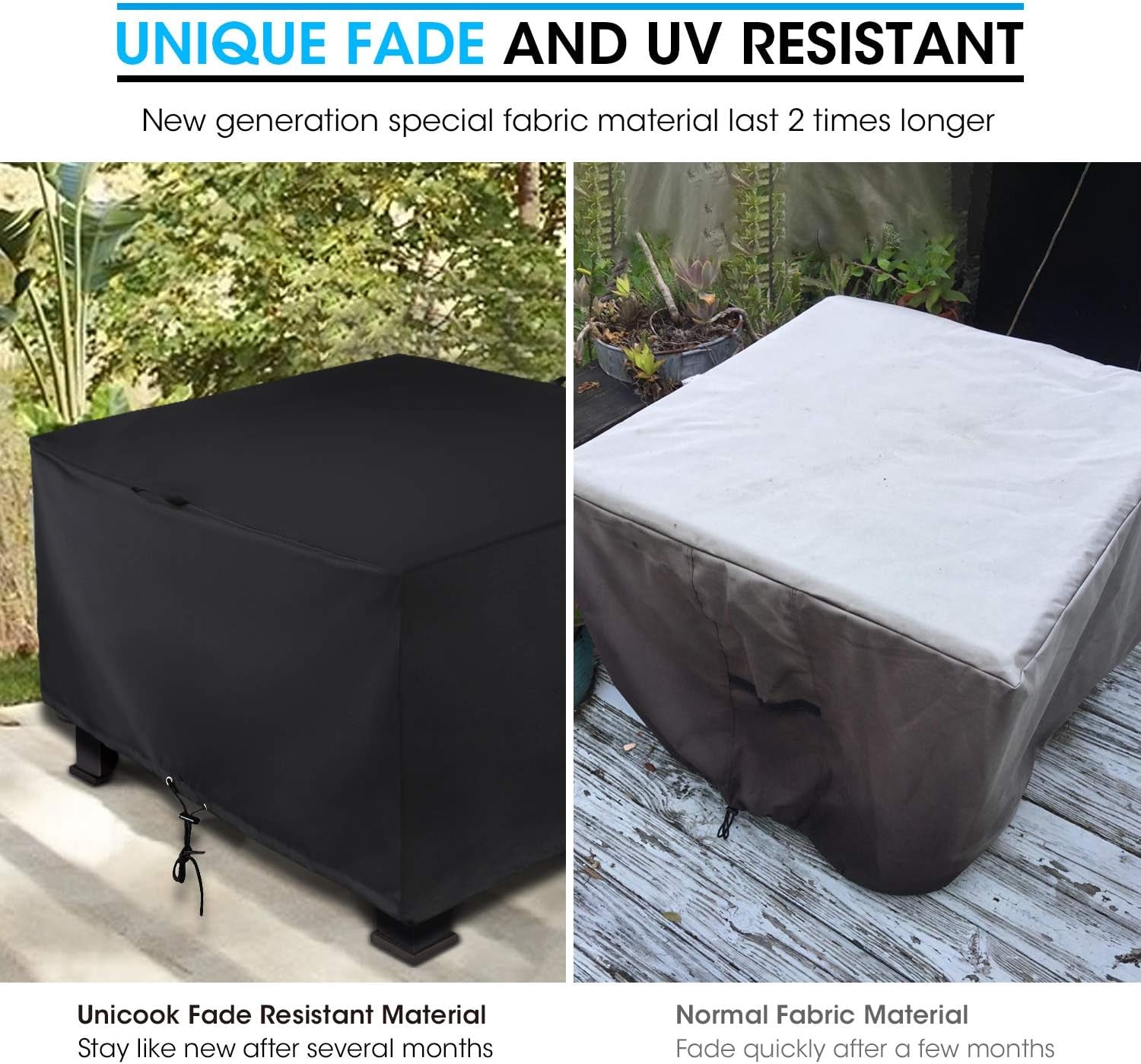Square Fire Pit Cover 38 Inch, Heavy Duty Waterproof Fire Table Cover, Outdoor Firepit Protector with Drawstring and Handles, All Weather Protection, Black