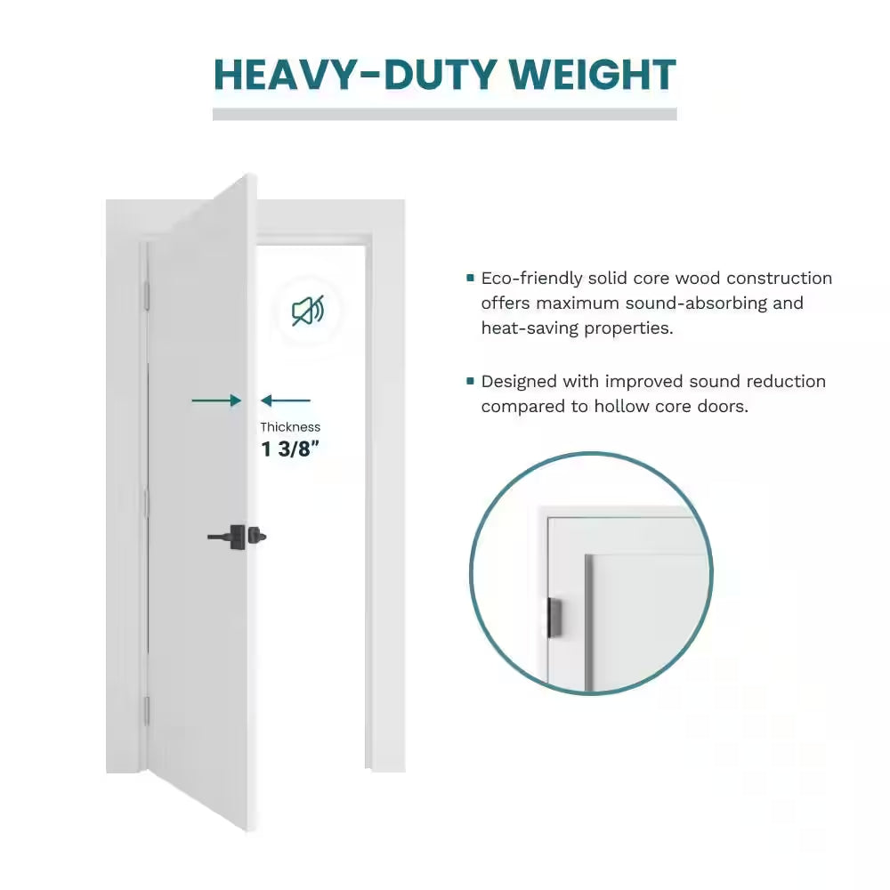 18 In. X 80 In. Right-Handed Solid Core White Primed Composite Single Prehung Interior Door Black Hinges