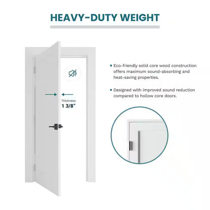 18 In. X 80 In. Right-Handed Solid Core White Primed Composite Single Prehung Interior Door Black Hinges