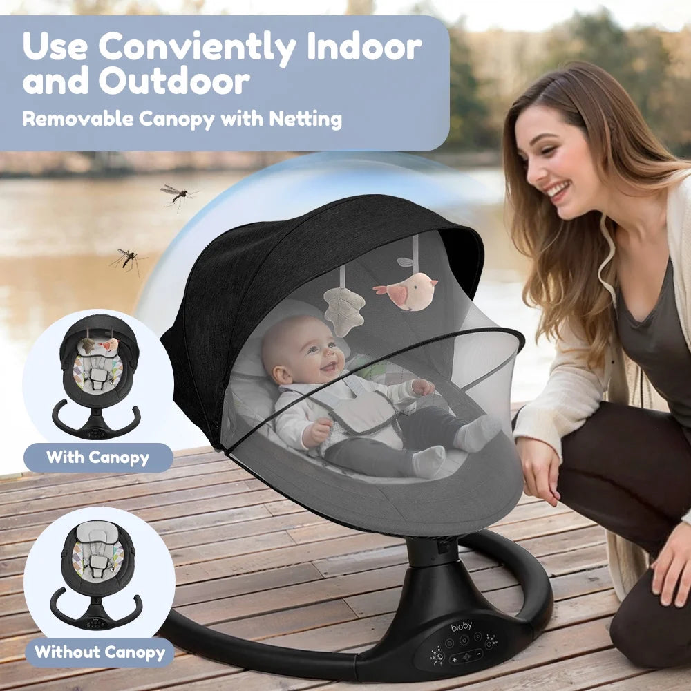 Electric Baby Swing and Rocker with Remote Control, Five Adjustable Sway Speeds, Bluetooth Music Connectivity - Black