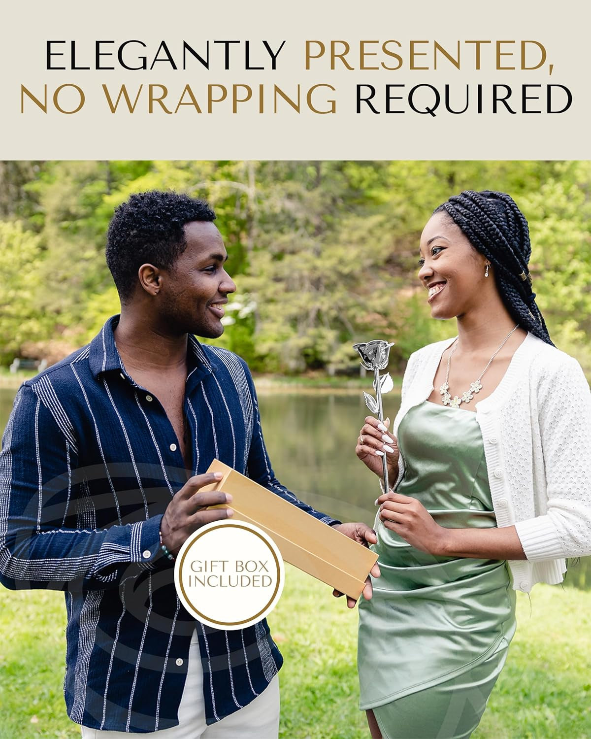 Platinum-Dipped Real Rose in Luxury Gold Gift Box - Handcrafted Preserved Keepsake for Anniversaries, Valentine's Day, or Birthdays