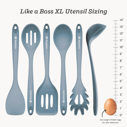 Starpack 'Like a Boss' XL Premium Silicone Cooking Utensils Set (6 Pcs) 13" - Heat Resistant Kitchen Utensils 600°F - Non-Stick Silicone Utensil Set - Large Kitchen Utensils Set for Cooking & Serving