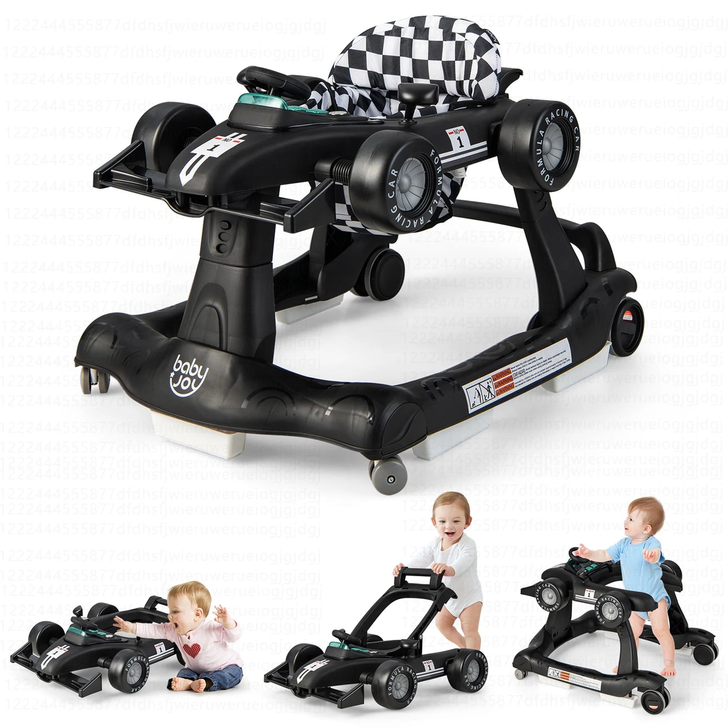 Adjustable 4-in-1 Foldable Baby Walker and Activity Push Walker - Black