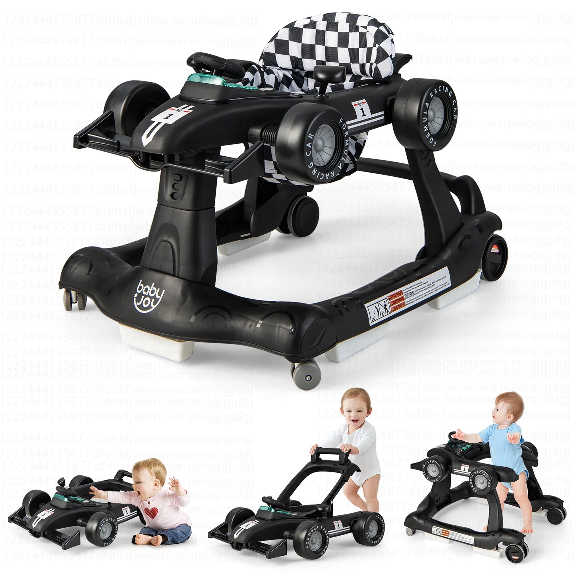 Adjustable 4-in-1 Foldable Baby Walker and Activity Push Walker - Black