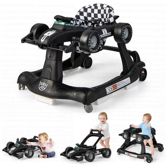 Adjustable 4-in-1 Foldable Baby Walker and Activity Push Walker - Black