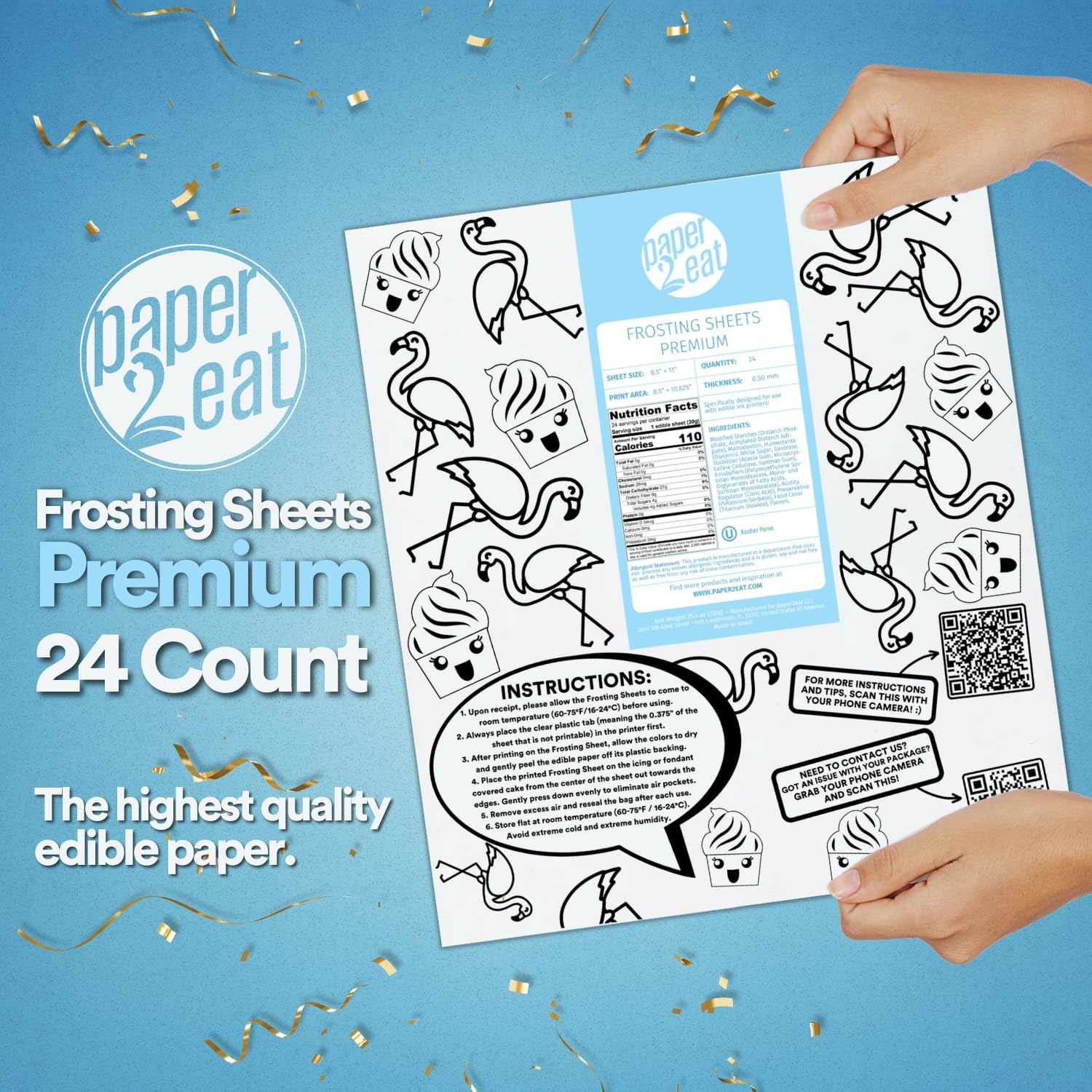 Frosting Sheets Premium 8.5“ X 11“ – 24 Count – White Edible Icing Sheets - Kosher Certified