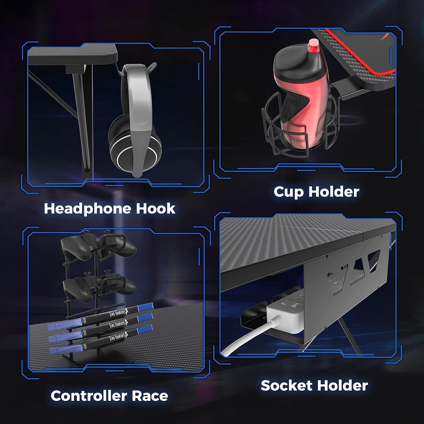 47-Inch X-Shaped Gaming Desk with Mouse Pad, Headphone Hook, Controller Stand, and Cup Holder