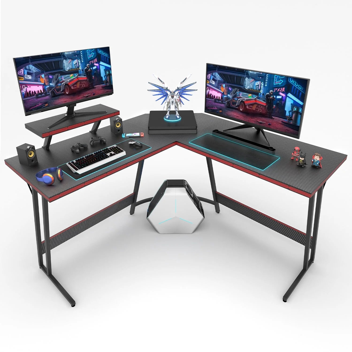 51.2" L-Shaped Gaming Desk with Carbon Fiber Surface, Black