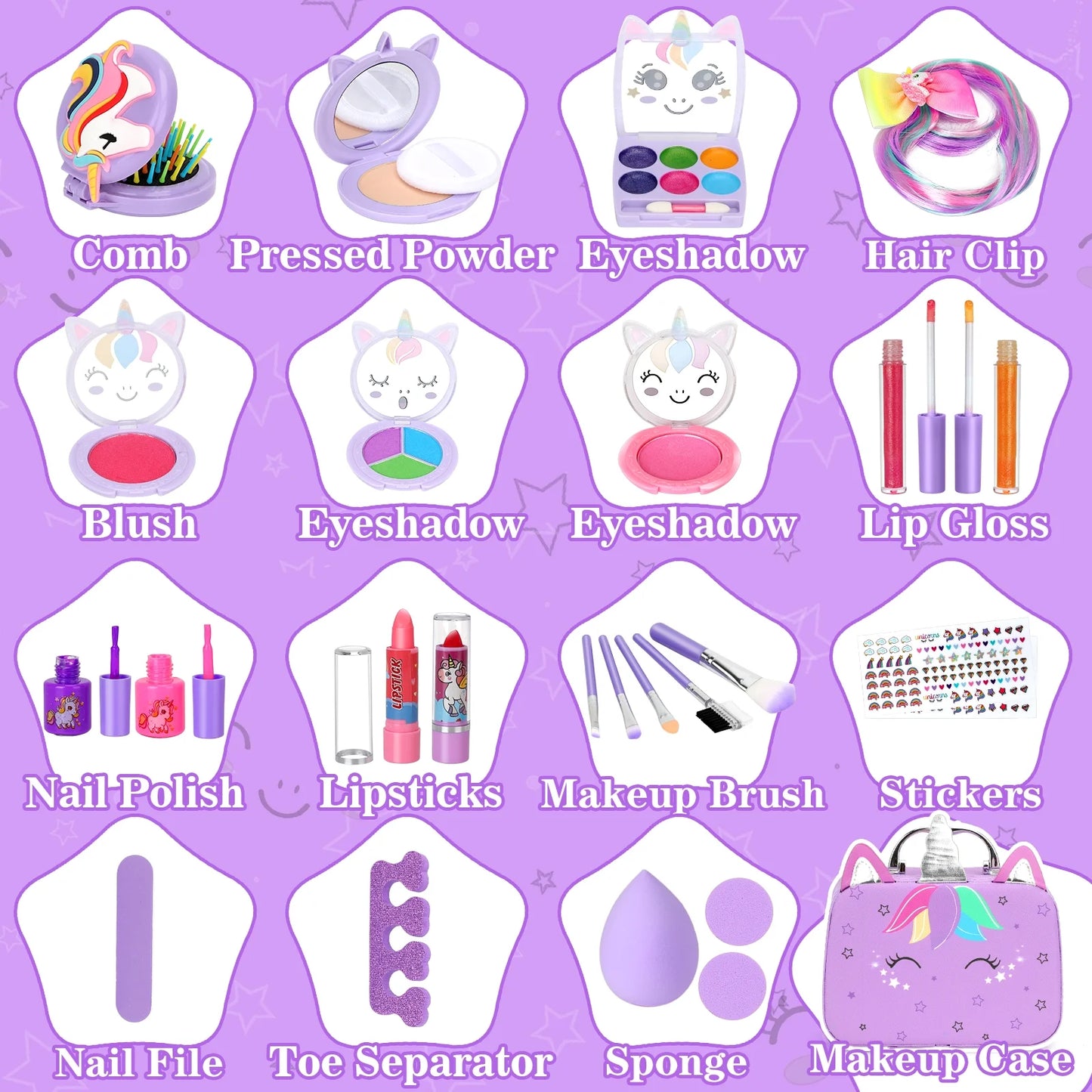 Kids Washable Makeup Set with Un-Icorn Case for Girl Birthday Gift Toy for 3-12 Year Old