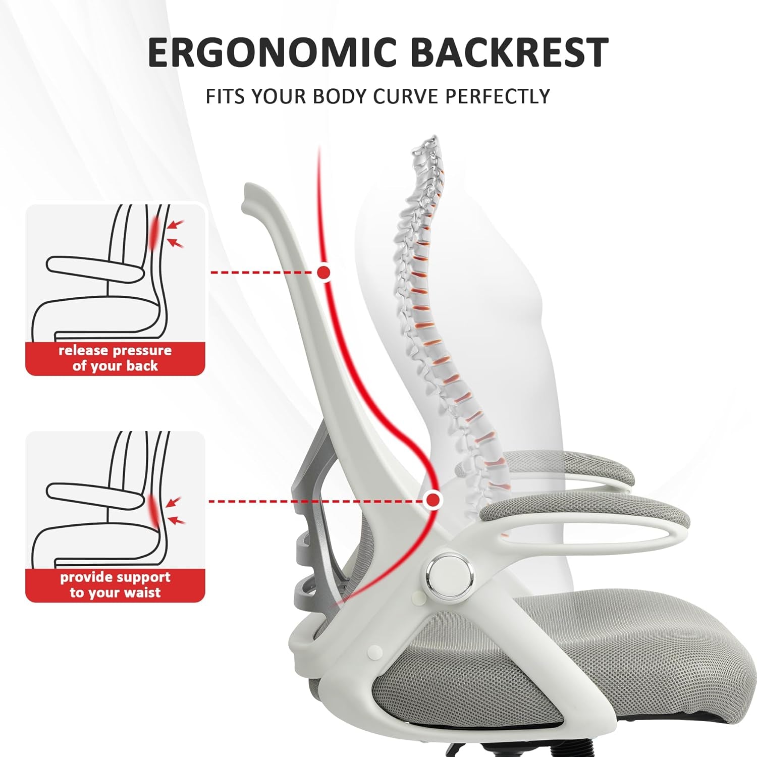 Ergonomic Mesh Executive Office Chair with Adjustable Armrests for Home and Professional Use (Grey)