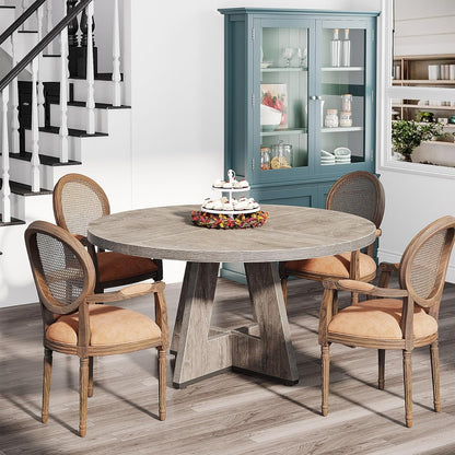 round Dining Table for 4, Grey Kitchen Table 47 Inch Farmhouse Wood Kitchen Dinning Table for Kitchen Living Room