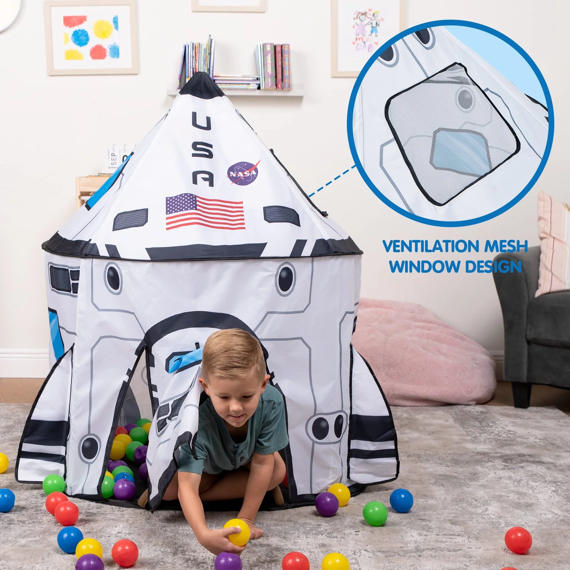 Rocket Ship Pop-Up Play Tent for Kids - Indoor and Outdoor Spaceship Playhouse Set
