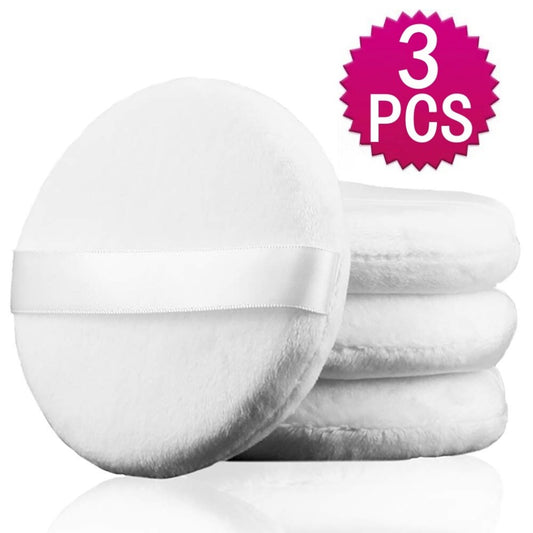 3PCS Powder Puff Large 4In./10Cm Velour Body Makeup Puff with Satin Ribbon