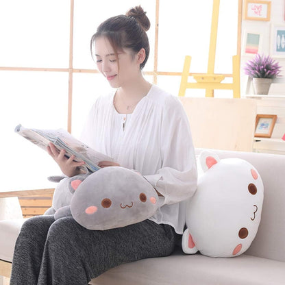Soft Plush Cat Pillow Toy - 19.6" Kitten Stuffed Animal Gift for Kids (Grey with Round Eyes)