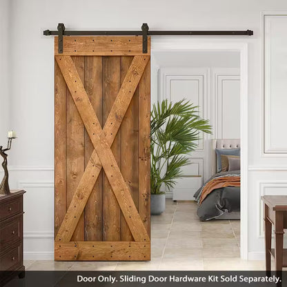 Distressed X 36 In. X 84 In. Walnut Stained Solid DIY Knotty Pine Wood Interior Sliding Barn Door Slab