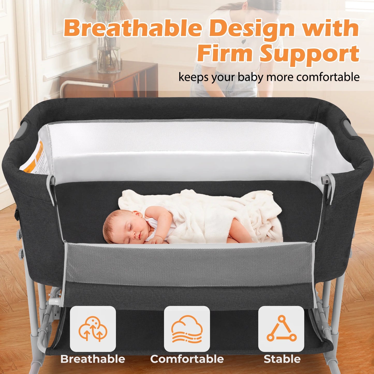 Bassinet Bedside Sleeper for Infants (0-5 Months) - Unisex Dark Gray