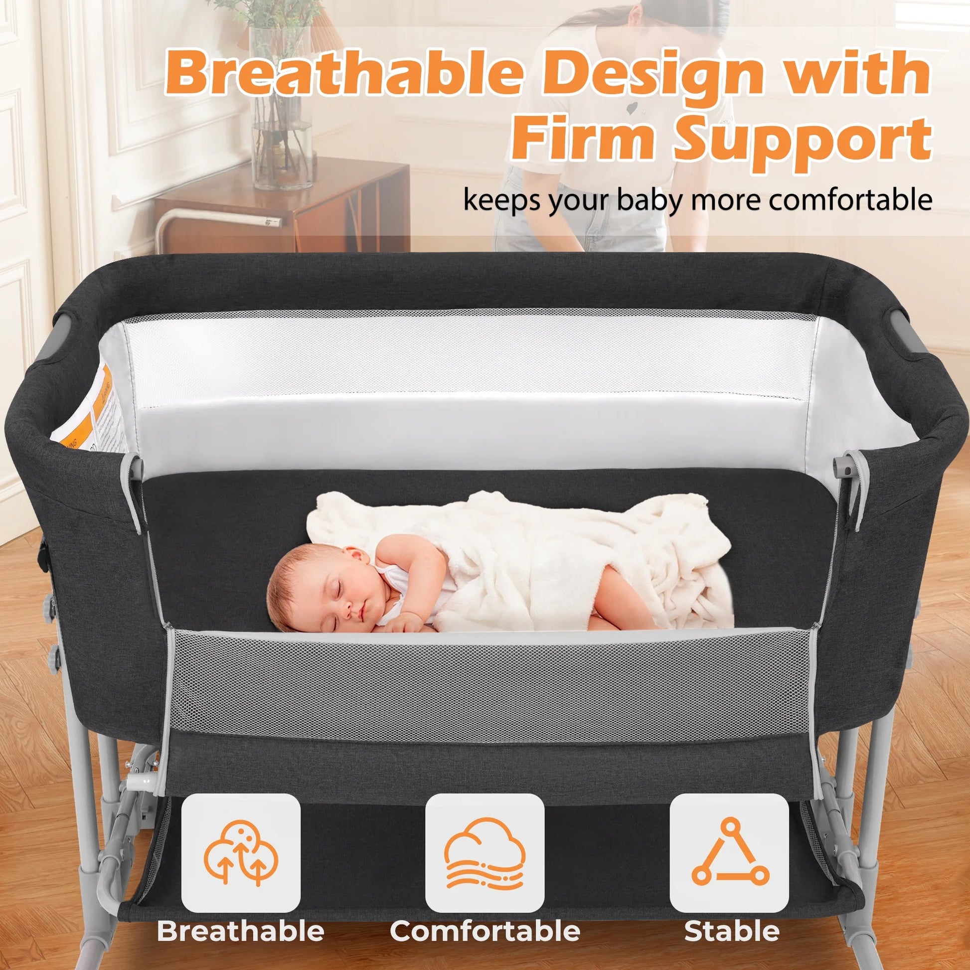 Bassinet Bedside Sleeper for Infants (0-5 Months) - Unisex Dark Gray