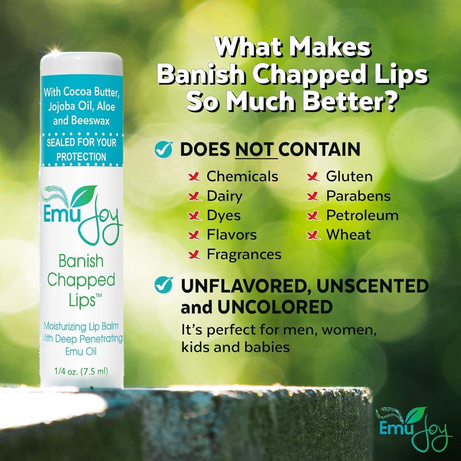 - Natural and Organic Emu Oil Lip Balm Hydrating, Pocket-Size Unflavored & Unscented Lip Balm with Emu Oil - Best for Severely Chapped Lips