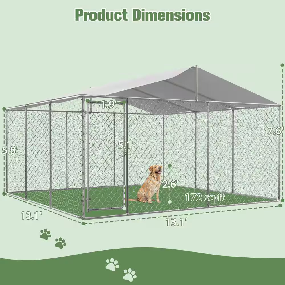 Outdoor Heavy-Duty Large Dog Kennel and Pet Playpen - 13 Ft. x 13 Ft. x 7.6 Ft. (Wall Height: 5.8 Ft.)